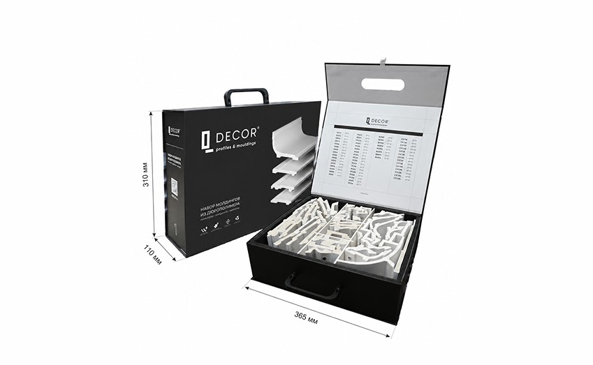 Кейс QDecor с образцами плинтусов, молдингов и карнизов из дюрополимера